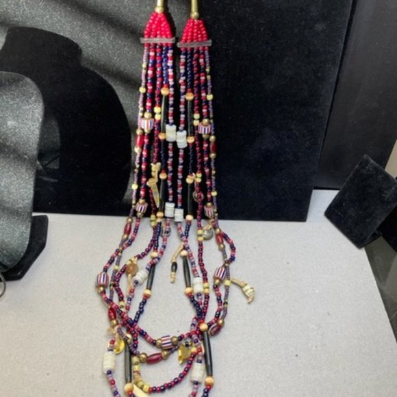 African Trade Beads 35" In Length 5 Strands of Various Beads and Charms - Picture 2 of 6